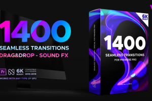 PR模板-1400组辉光平移缩放扭曲旋转图形炫光干扰损坏抖动无缝视频转场预设 Transitions V5