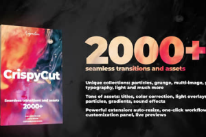 AE脚本-2000个摄像机冲击扭曲故障光效粒子转场标题调色音效背景CrispyCut (Atom)