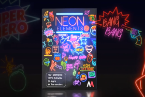 视频素材/AE模板-100种现代时尚霓虹发光图形动画元素包 Neon Elements 4K