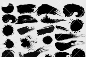 毛笔字体笔触设计矢量素材溅墨笔画水墨书法中国风墨迹笔刷