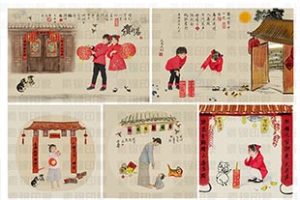 PS模板-22款中国风儿童年画宝宝古风工笔画后期PSD模板