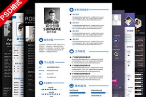 PS模板-国外欧美高档简洁面试设计师大学生个人简历分层设计素材PSD模版