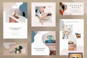 PS模板-ins优雅风杂志拼贴相册排版psd分层海报素材模板电商促销PS素材模板