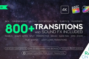 FCPX插件-803个冲击缩放平移滑动扭曲水墨炫光转场+音效素材 v6