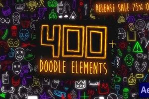 AE模板-400种创意卡通手绘线条涂鸦元素MG动画 Hand Drawn lines Elements Package