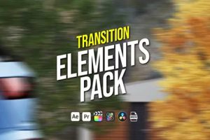 视频素材-100个创意车辆树木路牌建筑墙体前景移动遮挡无缝转场动画 (有透明通道+音效)  Transition Elements Pack