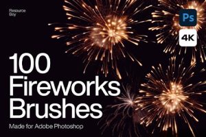 PS笔刷-100种炫丽新年烟花烟火礼花PS笔刷素材 Fireworks Photoshop Brushes