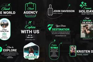 AE/PR模板-12组旅行Vlog视频开场文字标题动画(含原版音乐) Travel Titles & Openers