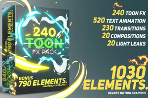 AE模板-1030种动漫卡通火焰烟雾能量闪电MG动画元素标题转场预设 1030 Toon FX And Elements Pack