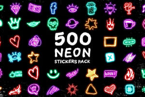 AE/PR模板-500个炫酷霓虹发光图形贴纸MG动画 Neon Stickers Pack