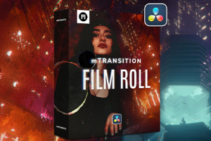 达芬奇中文插件-50种复古电影胶片失真闪光灼烧穿孔溶解混乱闪烁故障转场预设 MotionVFX – mTransition Film Roll DVR